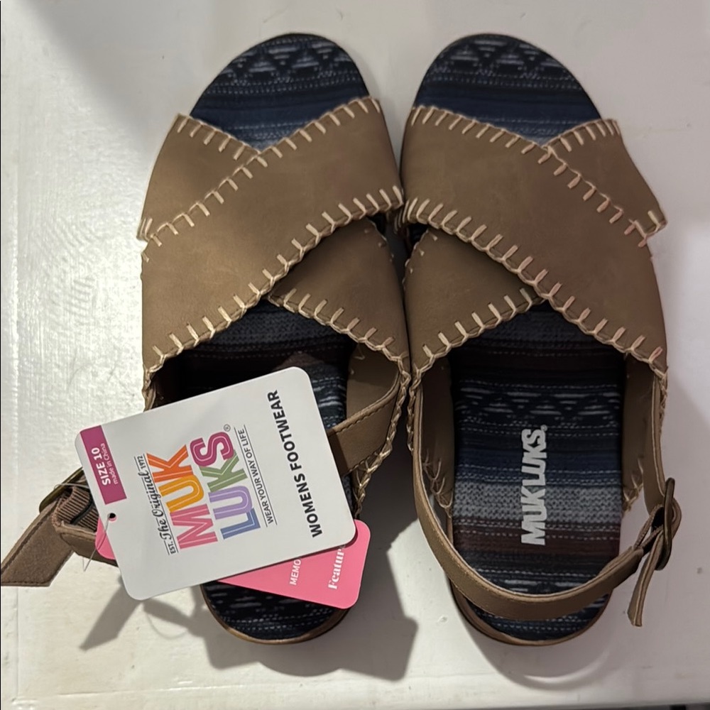 Muk Luks Tan Criss-Cross Sandals